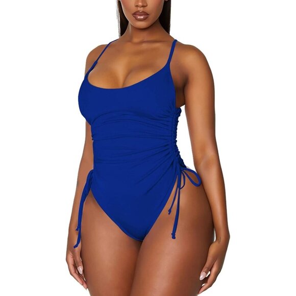 Other - Women's Blue Ruched High Cut One Piece Tummy Control Swimsuit